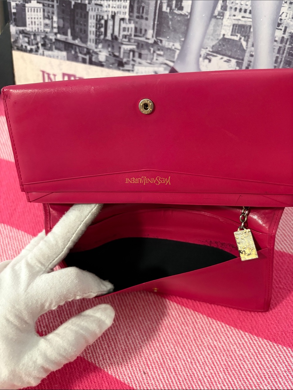 Saint Laurent Embossed Monogram Leather Clutch - Fuchsia - Picture 5 of 11
